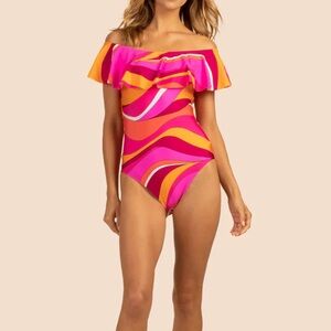 Trina Turk Vivid Vista Off The Shoulder Bandeau One Piece Swimsuit NWT
